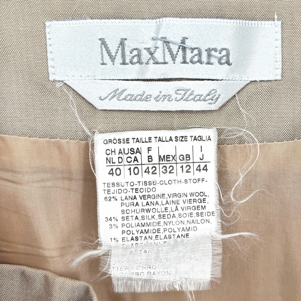 MaxMara Midi Skirt Midi Wool Silk Draped Lined Zip Pockets Beige Woven Size 10 - Picture 3 of 11